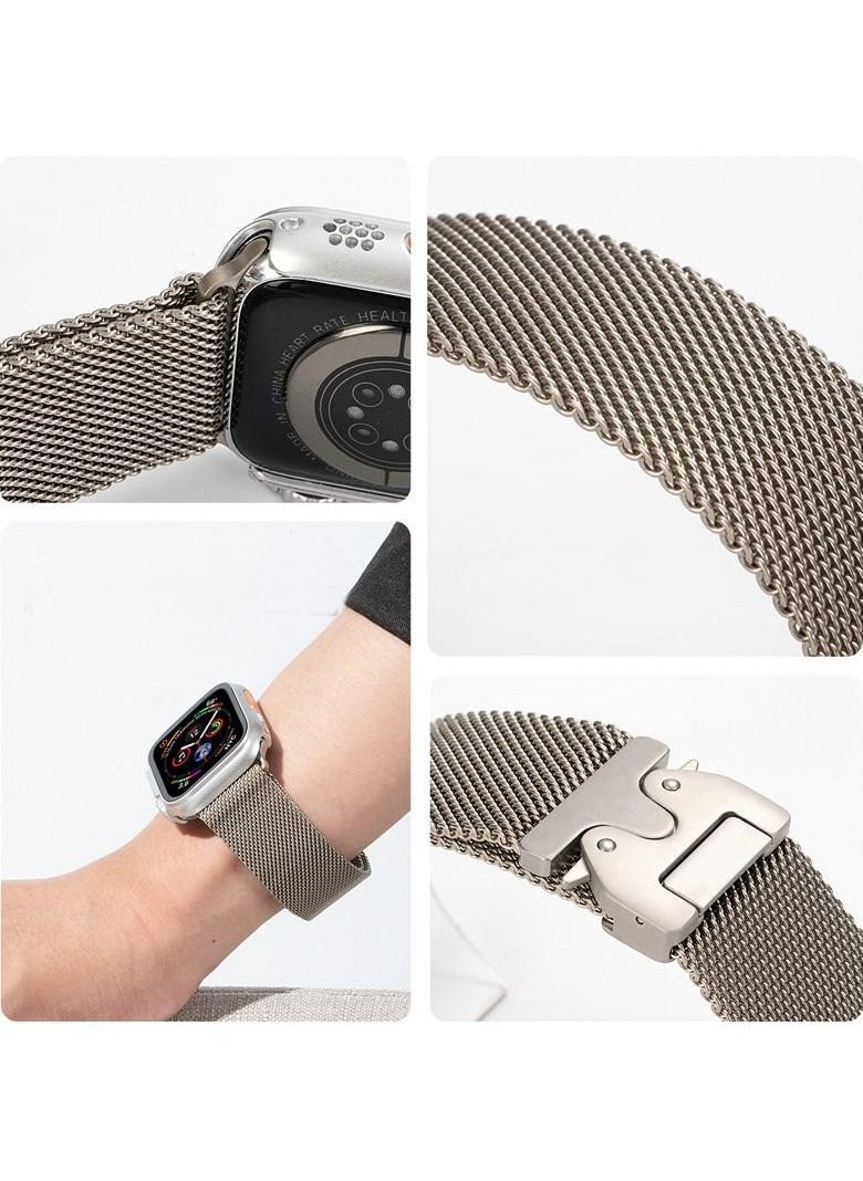 Generic - Stainless Steel Mesh Loop Band for Apple Watch Ultra 2 (49mm/45mm/44mm) & Series 10/9/8/7/6/SE - Titanium Parachute-Style Metal Buckle | Premium Metal Strap - Image 1