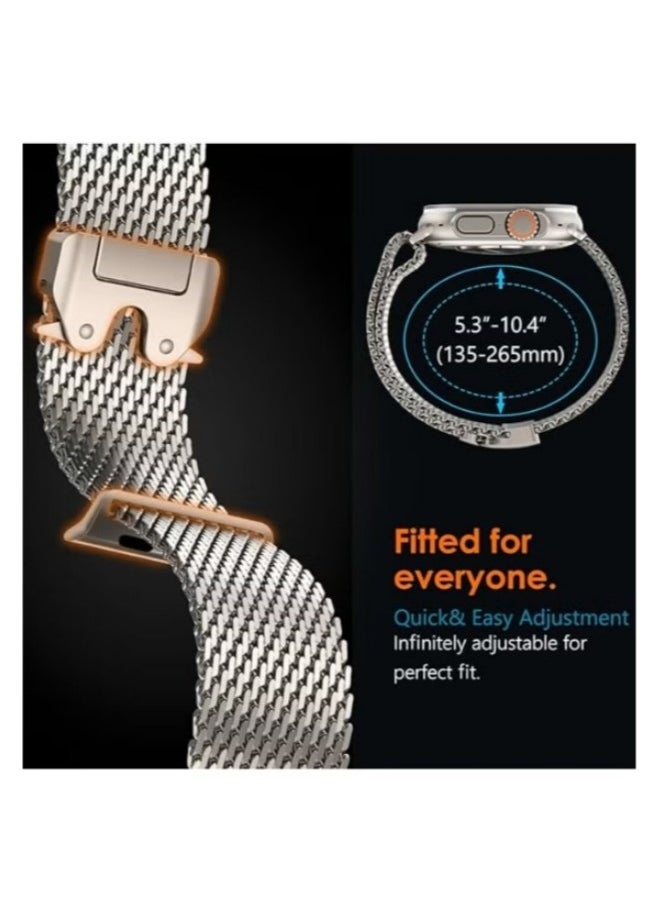 Generic - Stainless Steel Mesh Loop Band for Apple Watch Ultra 2 (49mm/45mm/44mm) & Series 10/9/8/7/6/SE - Titanium Parachute-Style Metal Buckle | Premium Metal Strap - Image 1