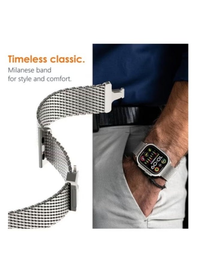 Generic - Stainless Steel Mesh Loop Band for Apple Watch Ultra 2 (49mm/45mm/44mm) & Series 10/9/8/7/6/SE - Titanium Parachute-Style Metal Buckle | Premium Metal Strap - Image 1