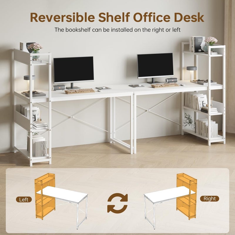 JANTENS Office Table for home office,4-layer Bookshelf Storage Study Desk Reversible Storage Layer, Computer desk for workstation (White, 110 * 50cm) - Image 4