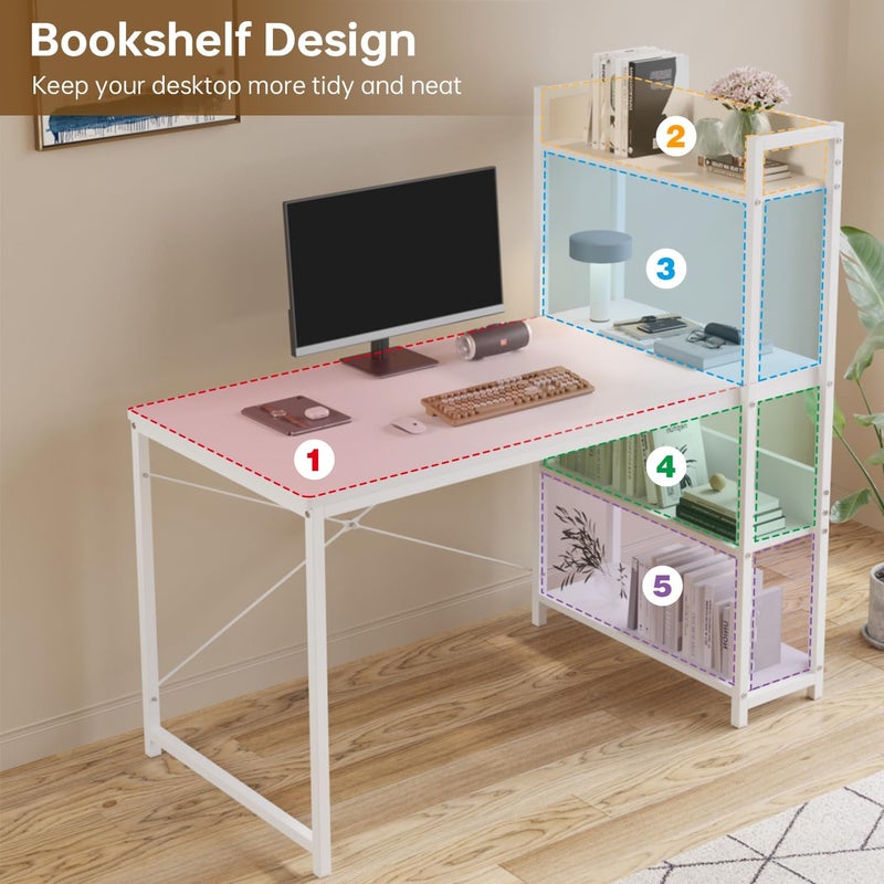 JANTENS Office Table for home office,4-layer Bookshelf Storage Study Desk Reversible Storage Layer, Computer desk for workstation (White, 110 * 50cm) - Image 5