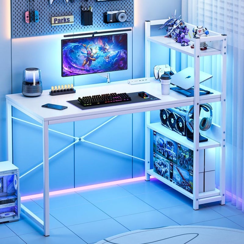 JANTENS Office Table for home office,4-layer Bookshelf Storage Study Desk Reversible Storage Layer, Computer desk for workstation (White, 110 * 50cm) - Image 1