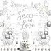 Balterever Snow In Love Bridal Shower Decorations Silver Winter Bridal Shower Decorations with Snow In Love Banner Backdrop Cake Topper for Winter Wedding Engagement Party Supplies - Image 2