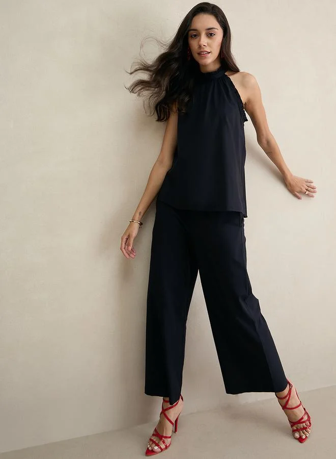 Femmella  Black Cotton Halter Neck Top for Women | Best Price UAE