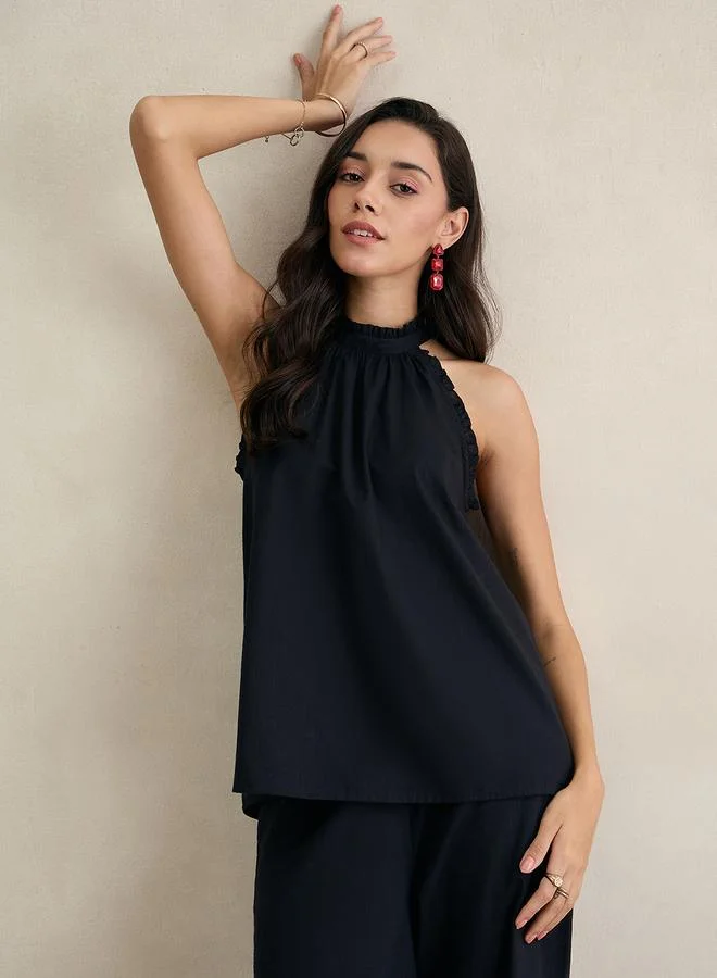 Femmella  Black Cotton Halter Neck Top for Women | Best Price UAE
