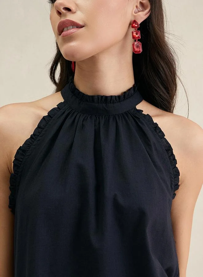 Femmella  Black Cotton Halter Neck Top for Women | Best Price UAE