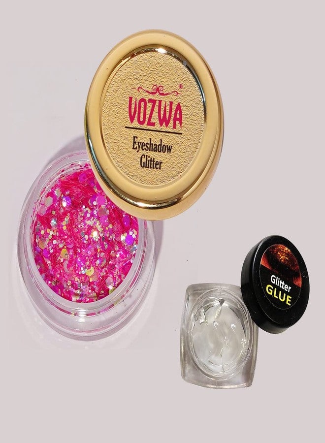Vozwa Pink Chunky Eyeshadow Glitter with Glitter Glue Fix - Image 2