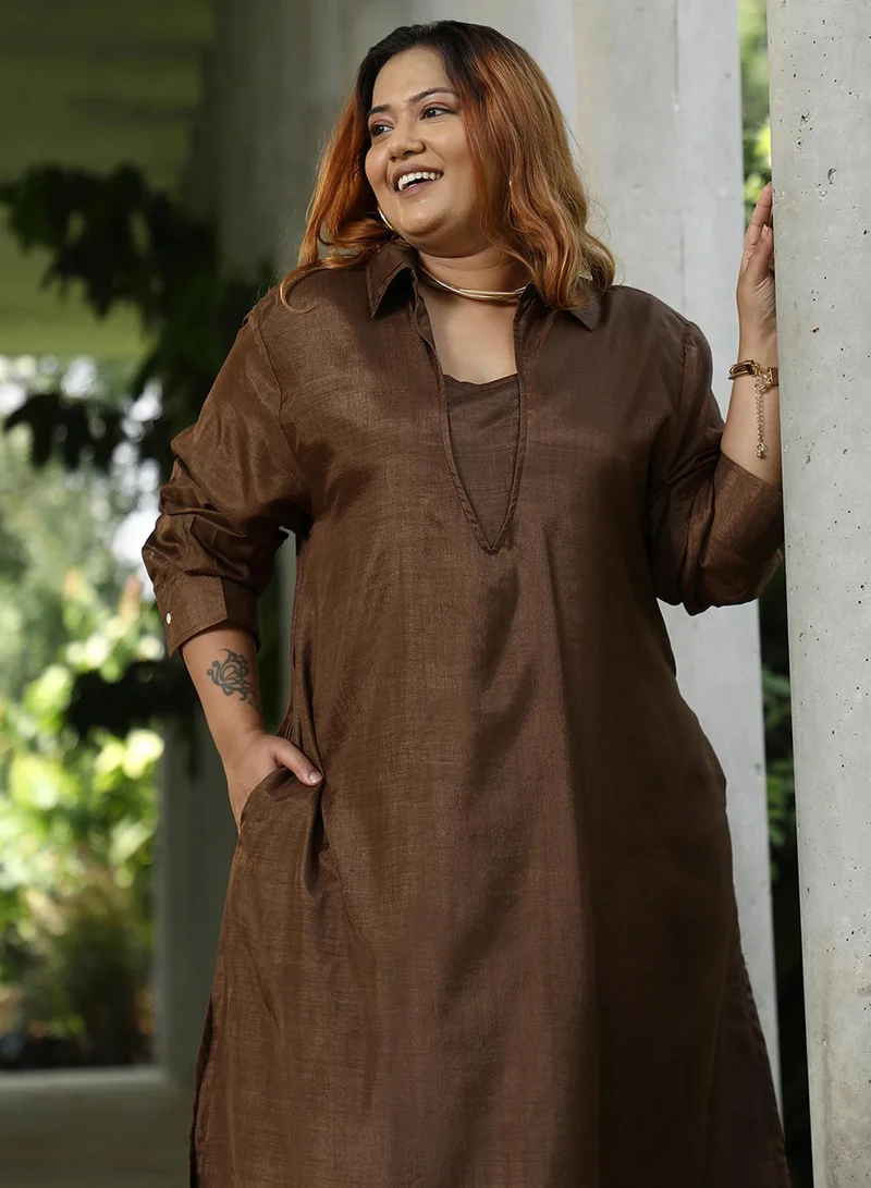 Instafab Plus  Women's Chocolate Brown Dusk Ensemble Kurta Set for Women | Best Price UAE