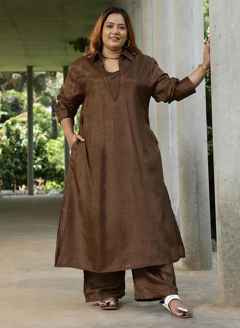 Instafab Plus  Women's Chocolate Brown Dusk Ensemble Kurta Set for Women | Best Price UAE