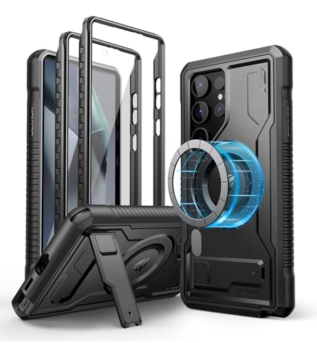 Dexnor Magnetic Case for Samsung Galaxy S24 Ultra Case, Compatible with Magsafe, 2 Front Frames & Built-in Screen Protector, Bumper Rugged Shockproof Full-Body Protective Cover with Kickstand,Black - Image 1