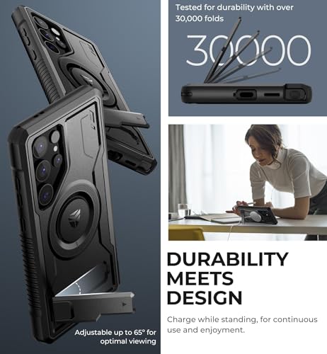 Dexnor Magnetic Case for Samsung Galaxy S24 Ultra Case, Compatible with Magsafe, 2 Front Frames & Built-in Screen Protector, Bumper Rugged Shockproof Full-Body Protective Cover with Kickstand,Black - Image 4