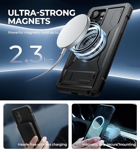 Dexnor Magnetic Case for Samsung Galaxy S24 Ultra Case, Compatible with Magsafe, 2 Front Frames & Built-in Screen Protector, Bumper Rugged Shockproof Full-Body Protective Cover with Kickstand,Black - Image 3