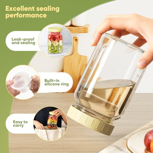Yirilan 4 Pack Salad Jars with Dressing Container -32OZ Glass Salad Leakproof container for Fresh Lunch with 2 Built-In Compartments for Wet/Dry Separation, Mason Jar Salad Containers - Image 5