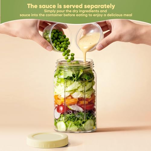 Yirilan 4 Pack Salad Jars with Dressing Container -32OZ Glass Salad Leakproof container for Fresh Lunch with 2 Built-In Compartments for Wet/Dry Separation, Mason Jar Salad Containers - Image 4