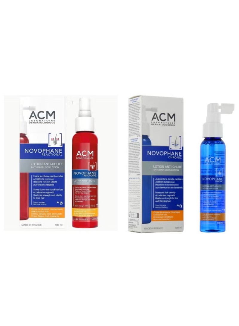 Set Of Two Pcs Novophane Reactional Anti Chute Anti Hair Loss Lotion 100 Ml + Novophane Chronic Anti Chute Anti Hair Loss Lotion 100 Ml