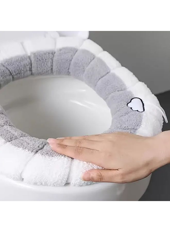 Soft Plush Toilet Lid Cover 2Pcs Grey Non Slip Base Easy Clean All Season Bathroom Decor - Image 1