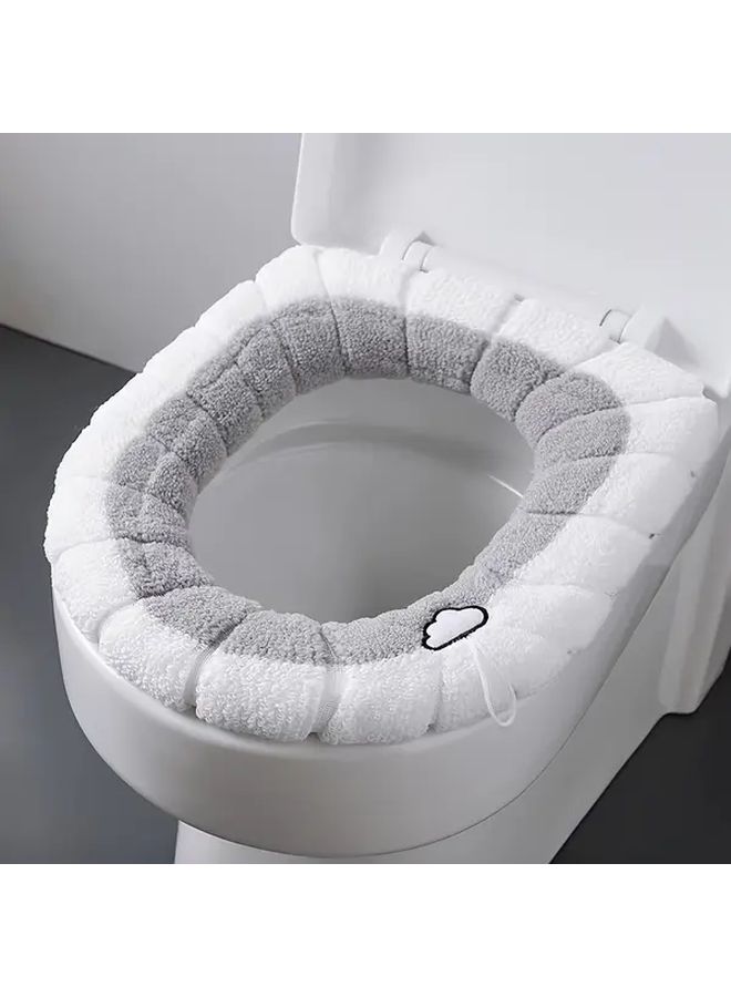 Soft Plush Toilet Lid Cover 2Pcs Grey Non Slip Base Easy Clean All Season Bathroom Decor - Image 2