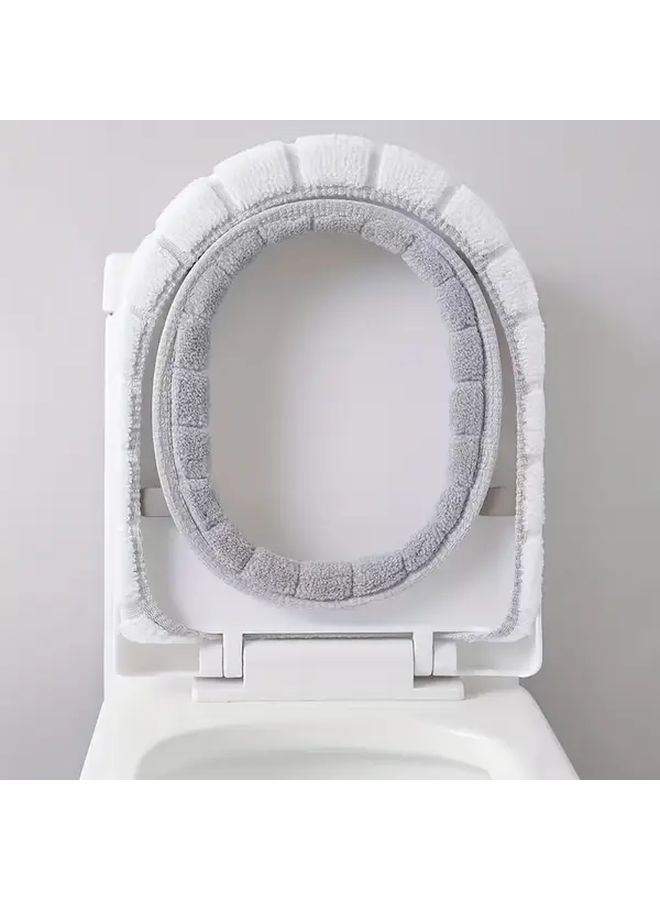 Soft Plush Toilet Lid Cover 2Pcs Grey Non Slip Base Easy Clean All Season Bathroom Decor - Image 3