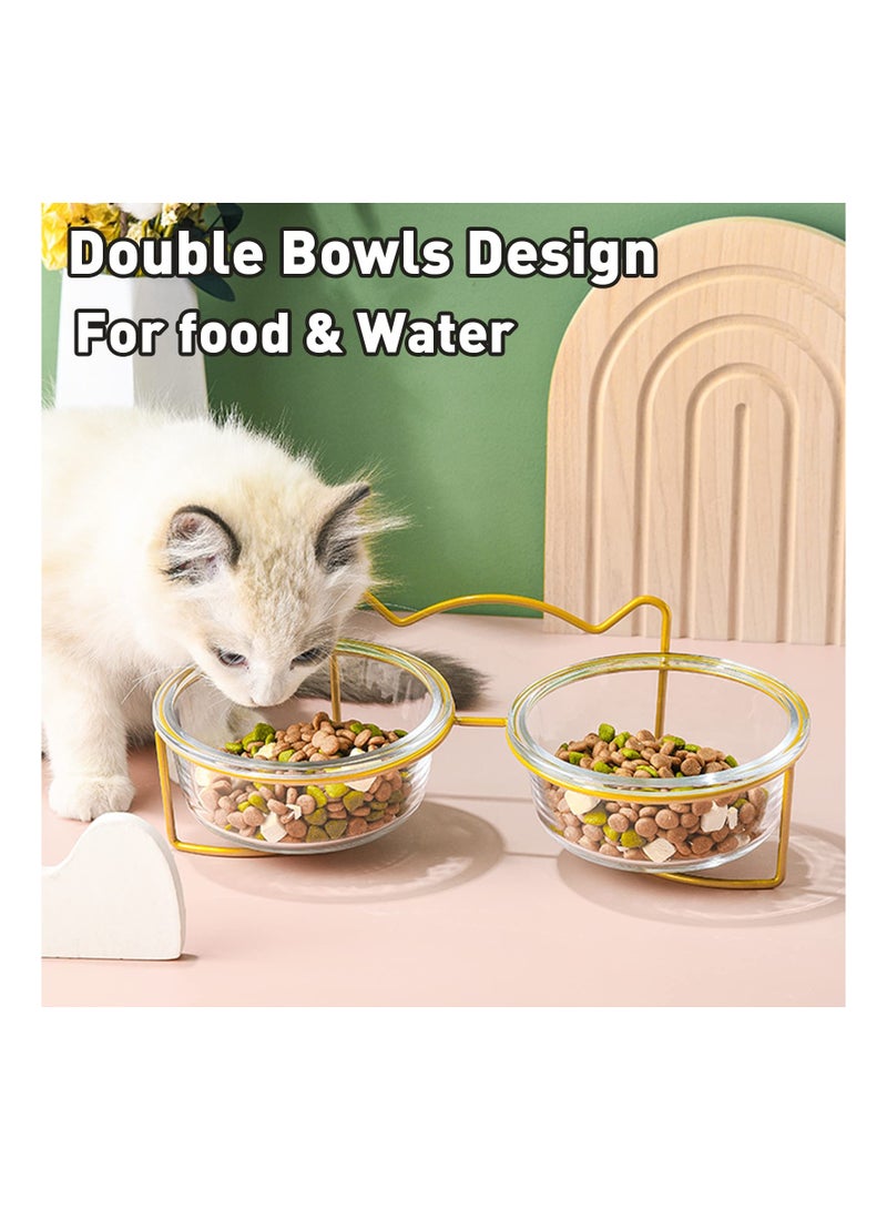 SOLARAE Dog and Cat Bowls Elevated Set, 15° Tilted Cat Food Double Bowls with Anti Slip Iron Stand Transparent Cat Feeder Raised Food and Water Bowls for Indoor Cats Dogs, 16 Ounces Each - Image 2