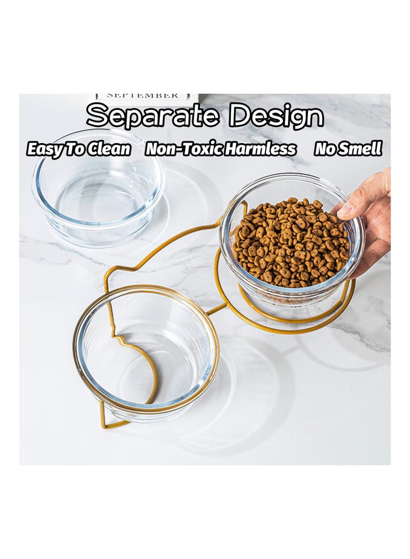 SOLARAE Dog and Cat Bowls Elevated Set, 15° Tilted Cat Food Double Bowls with Anti Slip Iron Stand Transparent Cat Feeder Raised Food and Water Bowls for Indoor Cats Dogs, 16 Ounces Each - Image 4