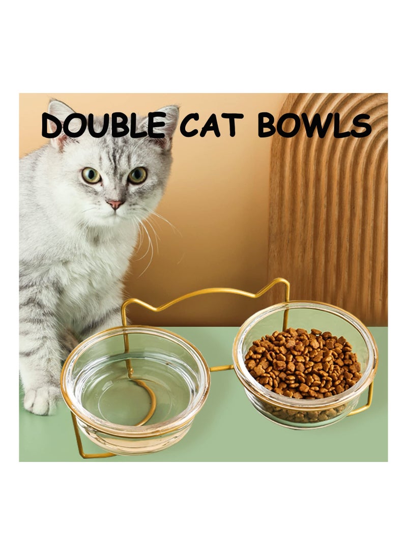 SOLARAE Dog and Cat Bowls Elevated Set, 15° Tilted Cat Food Double Bowls with Anti Slip Iron Stand Transparent Cat Feeder Raised Food and Water Bowls for Indoor Cats Dogs, 16 Ounces Each - Image 5