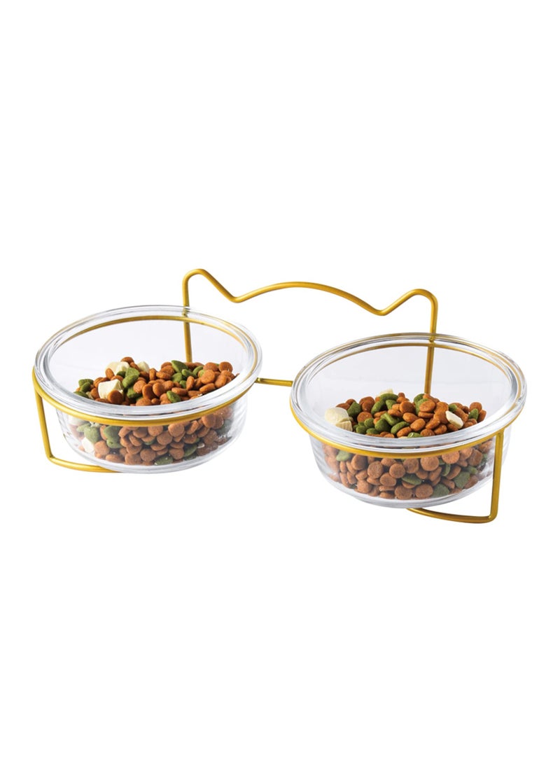 SOLARAE Dog and Cat Bowls Elevated Set, 15° Tilted Cat Food Double Bowls with Anti Slip Iron Stand Transparent Cat Feeder Raised Food and Water Bowls for Indoor Cats Dogs, 16 Ounces Each - Image 1