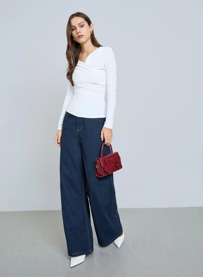 Take Two White Long Sleeve Wrap Top