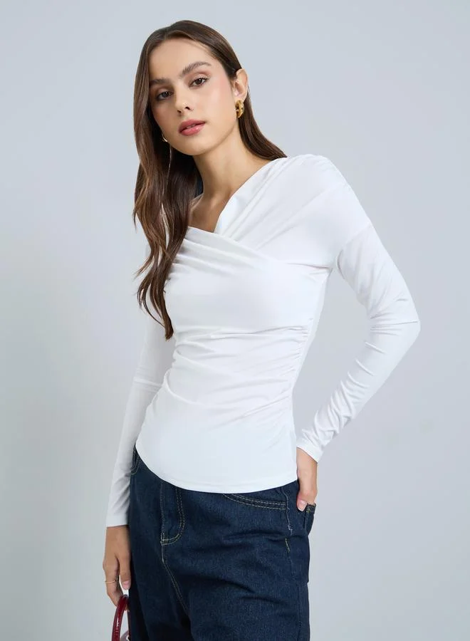 Take Two White Long Sleeve Wrap Top