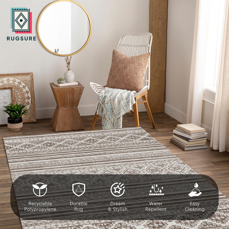 RUGSURE Washable Area Rugs 5' x 7' - 1/6 Thick - Moroccan-Inspired -Stain & Water Resistant Non-Slip - Resistant Rug for Living Room, Bedroom, Nursery, Pet & Child Friendly (Brown) - Image 4