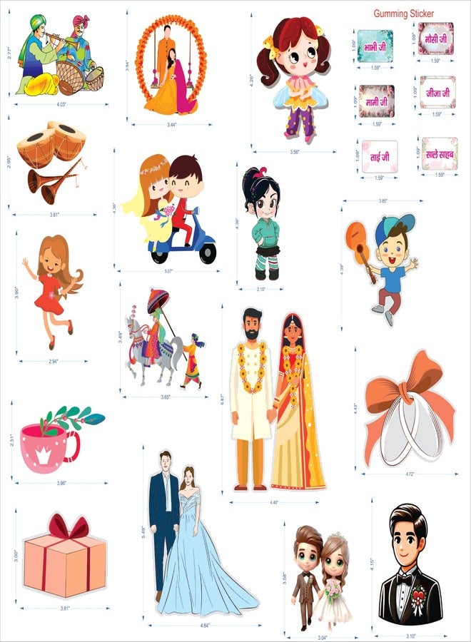 Creative Props Wedding Gift & Family Stickers Set - 96 Relative Name Labels with Animated Cut-Outs | Decorative Shagun Stickers for Saree Packing, Gift Hampers & Wedding Tray Decoration - Image 3