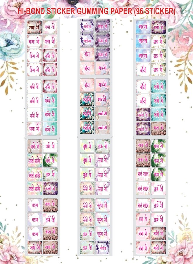 Creative Props Wedding Gift & Family Stickers Set - 96 Relative Name Labels with Animated Cut-Outs | Decorative Shagun Stickers for Saree Packing, Gift Hampers & Wedding Tray Decoration - Image 2
