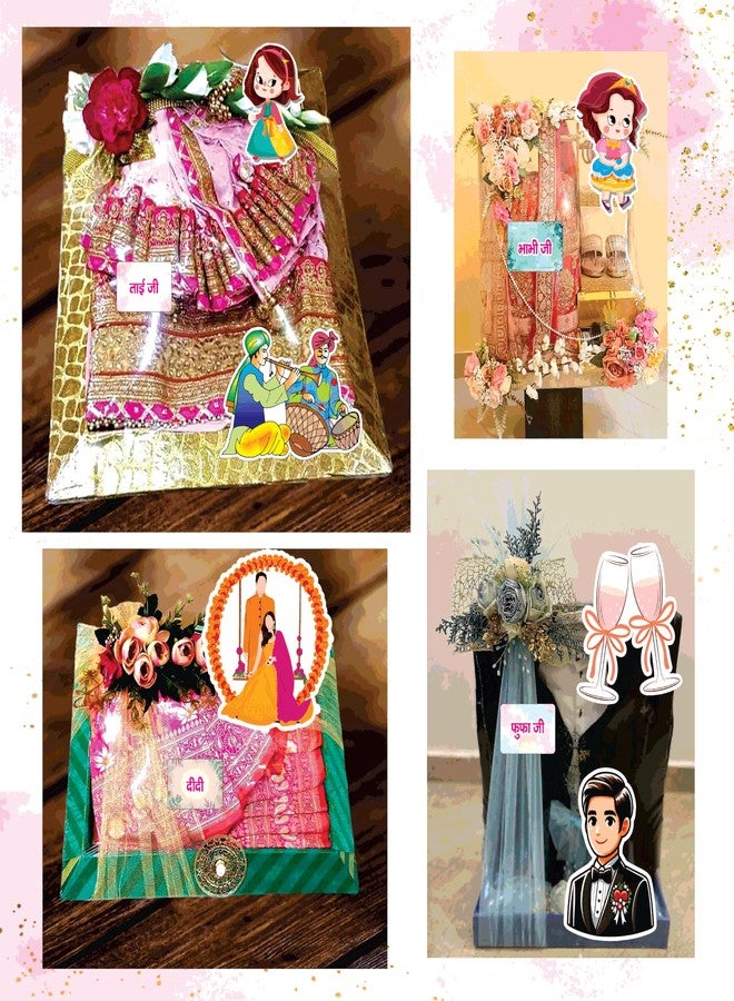 Creative Props Wedding Gift & Family Stickers Set - 96 Relative Name Labels with Animated Cut-Outs | Decorative Shagun Stickers for Saree Packing, Gift Hampers & Wedding Tray Decoration - Image 5