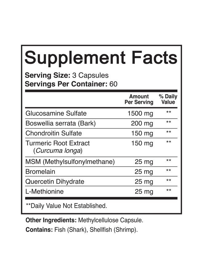 نوتري فلير NutriFlair Glucosamine Chondroitin Turmeric MSM Boswellia، 180 كبسولة - مكمل غذائي لراحة المفاصل - طبيعي وغير معدّل وراثيًا - حبوب مضادة للأكسدة - يدعم الظهر والركبتين واليدين والمفاصل والغضاريف - Image 1