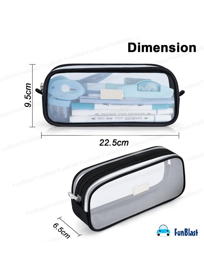 FunBlast Pen Pencil Case, Transparent Pencil Pouch with Zipper Closure Portable Clear Makeup Pouch, Large Capacity Pencil Bag, Stationery Bag for Students Girls Adults Office (Black) - Image 2