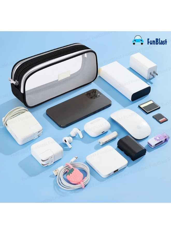 FunBlast Pen Pencil Case, Transparent Pencil Pouch with Zipper Closure Portable Clear Makeup Pouch, Large Capacity Pencil Bag, Stationery Bag for Students Girls Adults Office (Black) - Image 4