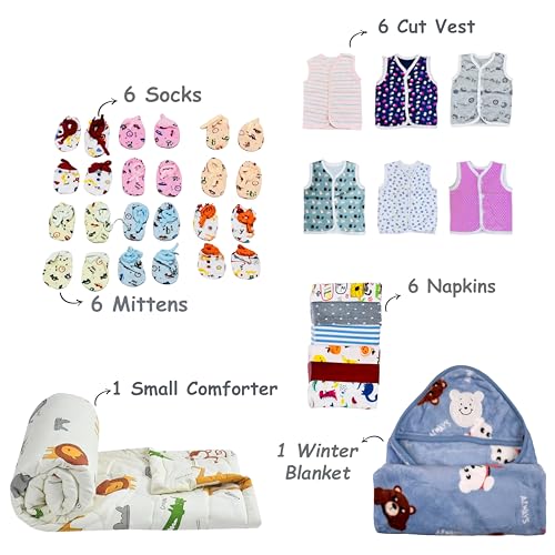 Infantbond Baby Clothing Combo | 66 in 1 New Born Baby Complete Combo (0-6 Months) (Blue Elephant) - Image 4