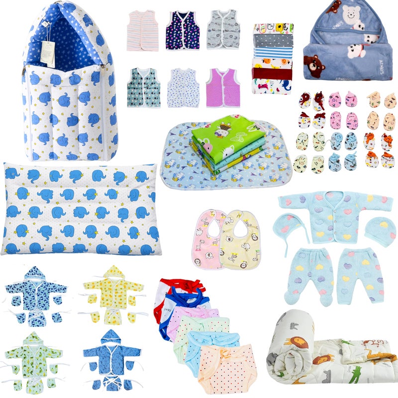 Infantbond Baby Clothing Combo | 66 in 1 New Born Baby Complete Combo (0-6 Months) (Blue Elephant) - Image 5