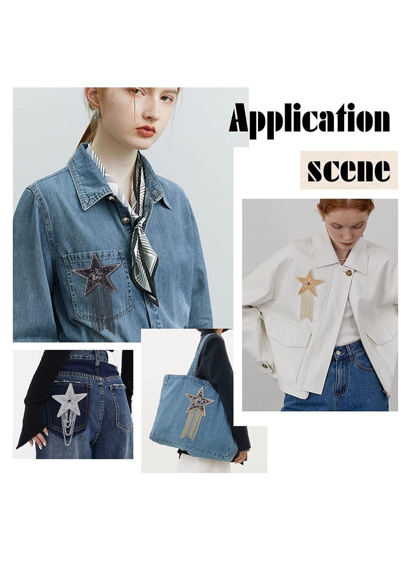 SYOSI Iron on Patches with Chains Tassel, 4Pcs Five-Pointed Star Pattern Clothes Patches Iron on Fashion Appliques with Chains Tassel Badge DIY Repair Decorate Patch for Clothes Dress Jeans Hats Bags - Image 2