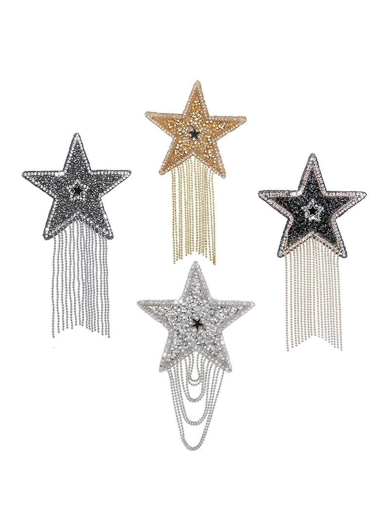 SYOSI Iron on Patches with Chains Tassel, 4Pcs Five-Pointed Star Pattern Clothes Patches Iron on Fashion Appliques with Chains Tassel Badge DIY Repair Decorate Patch for Clothes Dress Jeans Hats Bags - Image 1