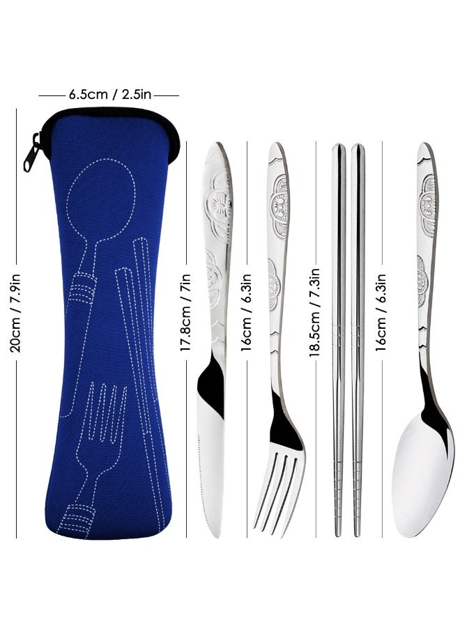 jaexest 8 Pieces Flatware Sets Knife, Fork, Spoon, Chopsticks, 2 Pack Rustproof Stainless Steel Tableware Dinnerware with Carrying Case for Traveling Camping Picnic Working Hiking(Dark Blue,Black) - Image 4