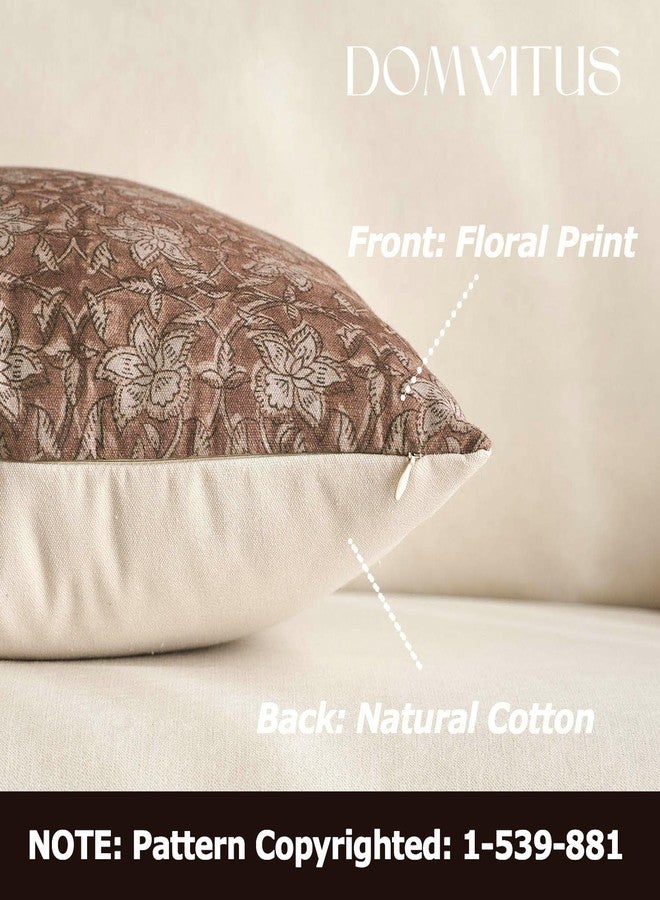 DOMVITUS Floral Pillow Covers 20x20 Throw Pillow Covers Block Print Vintage Decorative Neutral Pillow Cover for Couch Bed Living Room Brown 1PC - Image 2