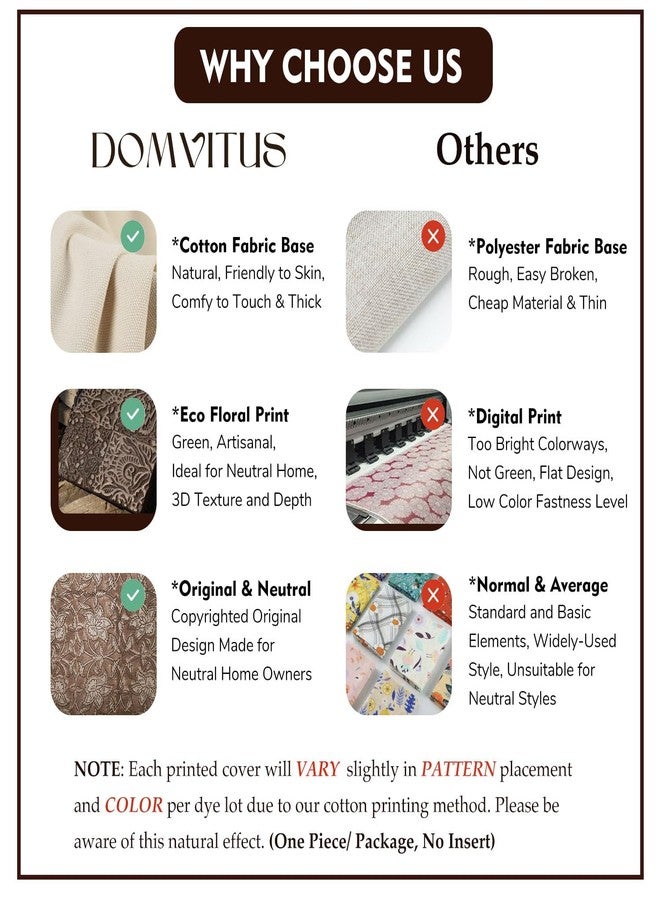 DOMVITUS Floral Pillow Covers 20x20 Throw Pillow Covers Block Print Vintage Decorative Neutral Pillow Cover for Couch Bed Living Room Brown 1PC - Image 4