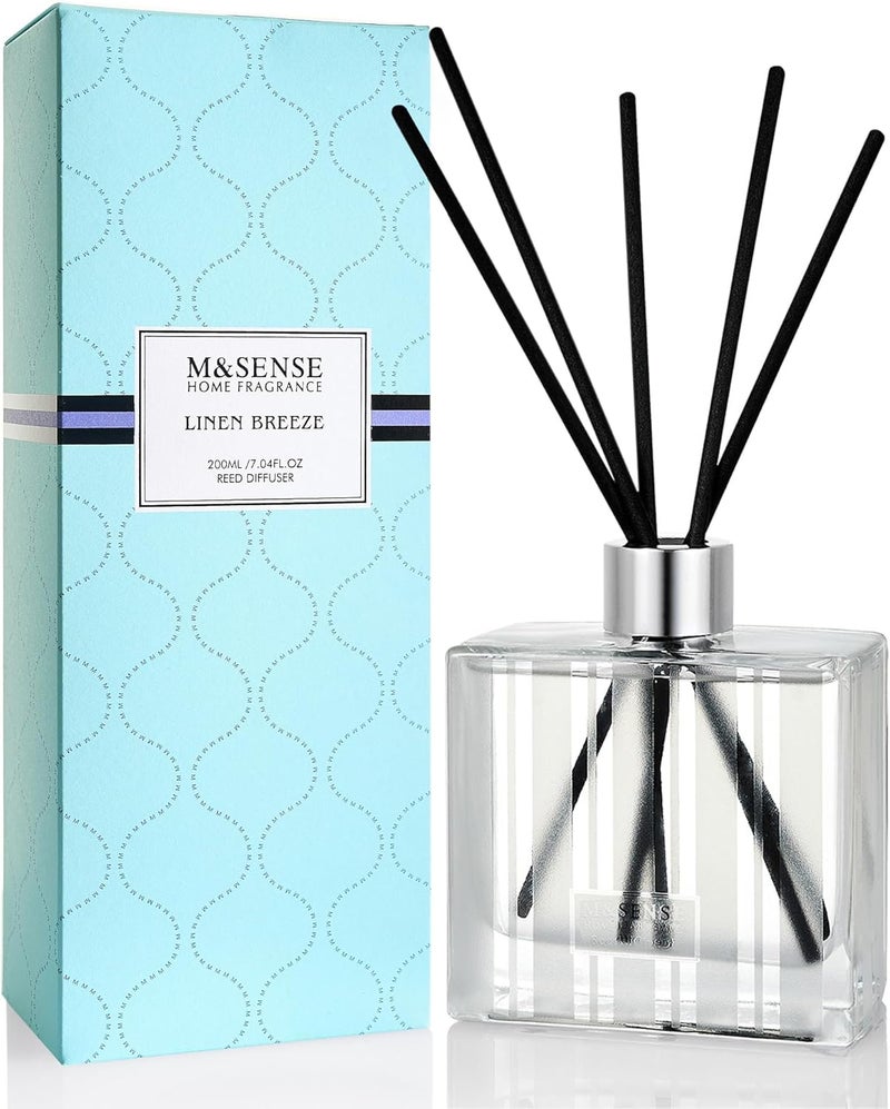 M&SENSE Linen Breeze Reed Diffuser Set - 7.04 oz Linen Breeze Scent Diffusers for Home with Sticks, Shelf Air Freshener for Bedroom Bathroom Office Decor - Image 1