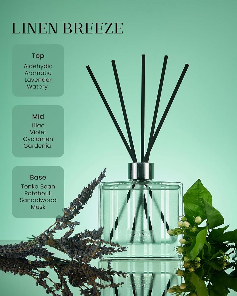 M&SENSE Linen Breeze Reed Diffuser Set - 7.04 oz Linen Breeze Scent Diffusers for Home with Sticks, Shelf Air Freshener for Bedroom Bathroom Office Decor - Image 2