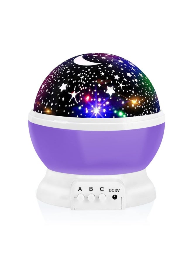 360° Rotating Star Projector Night Light - 9 Color Changing LED Galaxy Lamp with USB/Battery Power, Space-Themed Room Decor for Kids, Bedroom, Parties (Purple) - Image 1