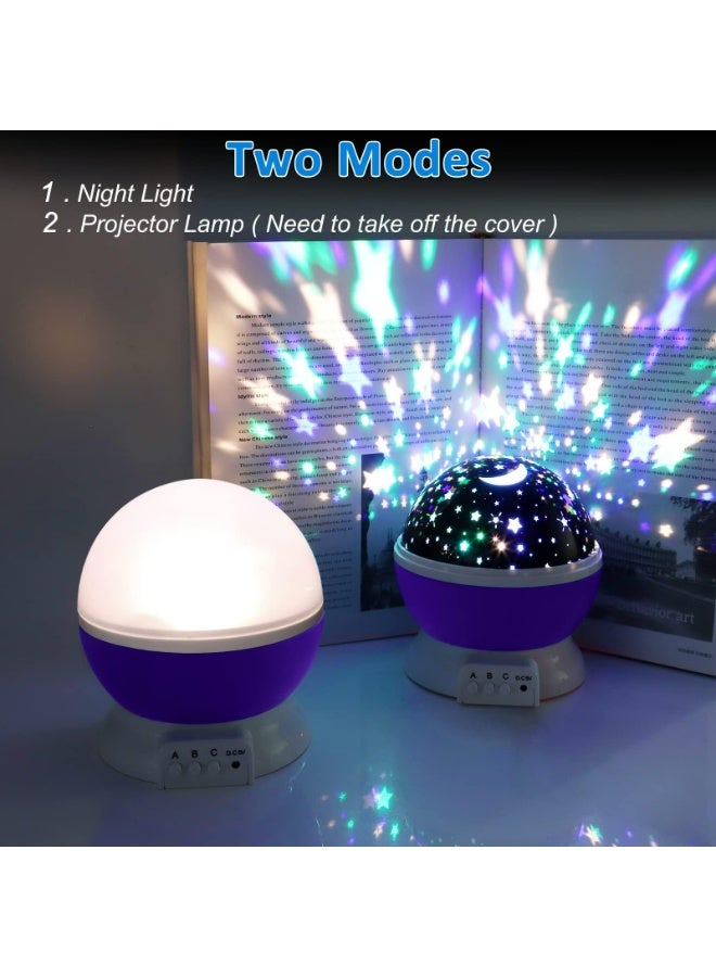 360° Rotating Star Projector Night Light - 9 Color Changing LED Galaxy Lamp with USB/Battery Power, Space-Themed Room Decor for Kids, Bedroom, Parties (Purple) - Image 3