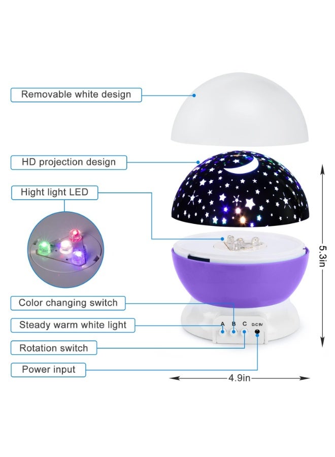 360° Rotating Star Projector Night Light - 9 Color Changing LED Galaxy Lamp with USB/Battery Power, Space-Themed Room Decor for Kids, Bedroom, Parties (Purple) - Image 4
