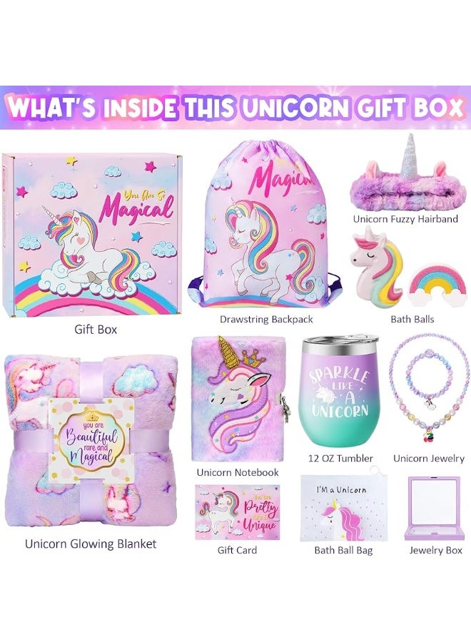 Qinline Unicorn Gifts for Girls, Unicorn Toys for 3 4 5 6 7 8 9 10 11 12 Years Old, Preschool Kindergarten Graduation Gift, Girls Birthday Gift Box with Blanket Diary Headband Eye Mask Cup Jewelry for Teens - Image 4