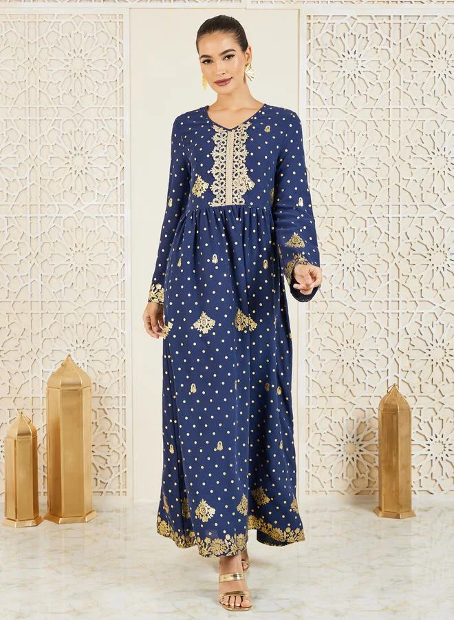ستايلي Spot Printed Embroidered Lace Jalabiya