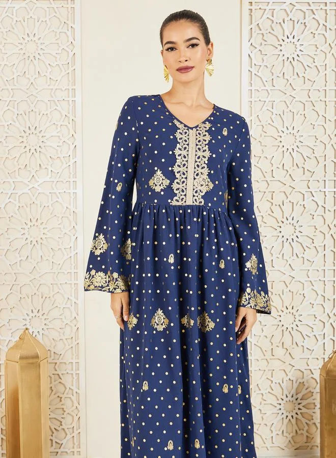 ستايلي Spot Printed Embroidered Lace Jalabiya
